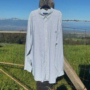 Ralph Lauren Blue green Checkered Shirt Button down Stretch logo 4XL Tall